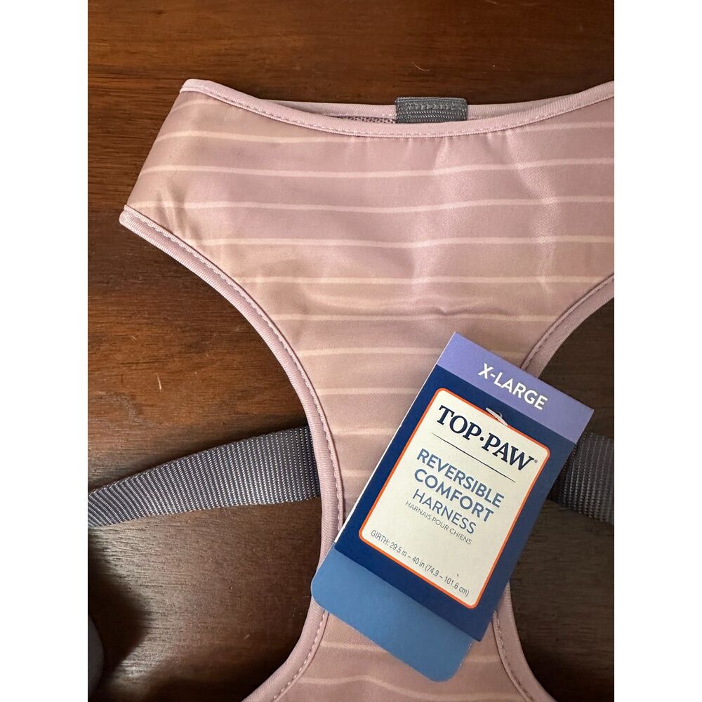 Top Paw Reversible Comfort Dog Harness XL Pink Gray Stripe Adjustable NWT